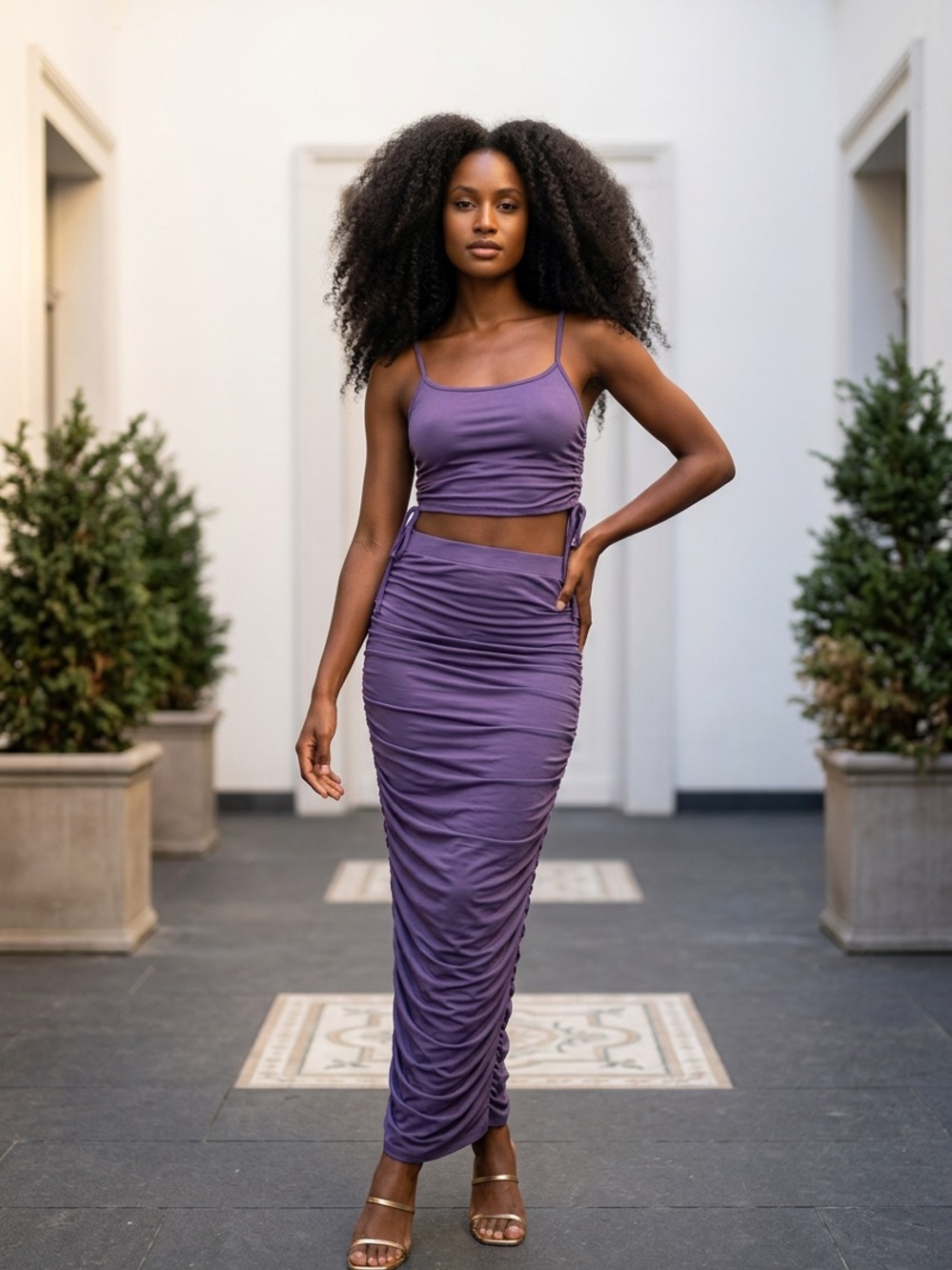 Ruched Maxi Skirt in Purple - Women's Elegant Summer Skirt